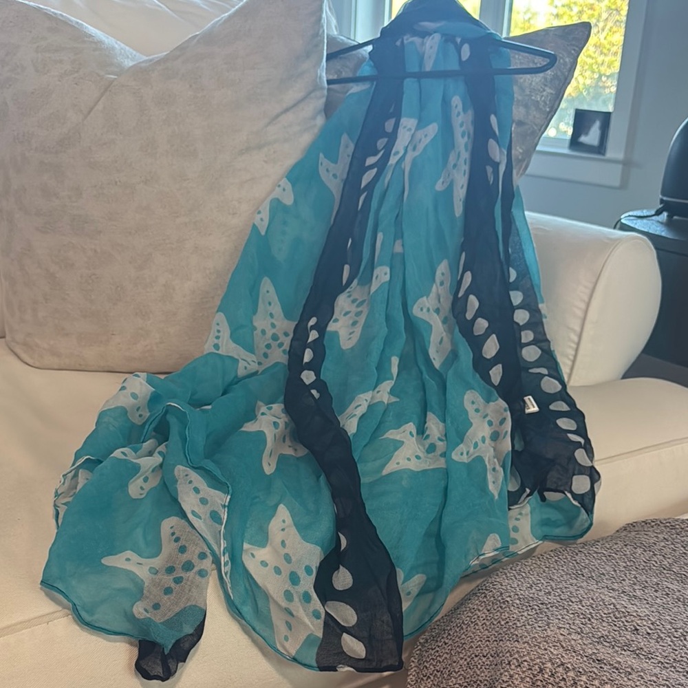Teal & navy starfish scarf.
